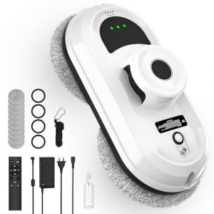 Robot Nettoyeur Vitres, 5600Pa Robot Laveur de Vitre Automatique avec Pulv&eacute;risation D'eau Automatique, 3 Modes de Nettoyage, T&eacute;l&eacute;commande, Syst&egrave;me de S&eacute;curit&eacute;, Navigation Intelligente ＆10 Chiffon (CARRAINCAR, neuf)