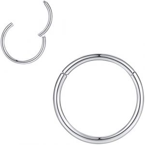Anneaux de nez pour homme et femme - 7 mm - Calibre 16 - Anneau de nez en argent - Anneau à charnière en acier chirurgical 316L - Pour cartilage, hélix, lobe, daith, rak, conque, tragus (LoveBodyJewelry, neuf)