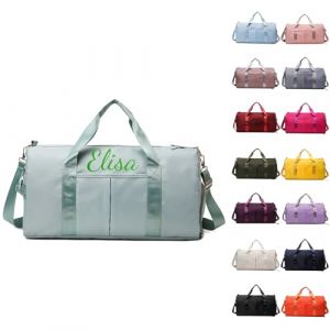 Sac De Sport Personnalisable, Brod&eacute; Sac Voyage, Sac Sport avec Compartiment Chaussures pour Femme Et Homme Sac De Voyage Femme Imperm&eacute;able Sac De Transport avec Nom Sac De Weekend (Vert Clair) (Alice Personalization Workshop, neuf)