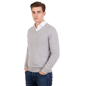Marenza Col en V pour Homme à Manches Longues en Cachemire en Soie fabriquée en Italie, Gris, L (Bo.MA., neuf)