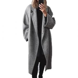 Manteau d'hiver en laine pour femmes, manteau long polyvalent &agrave; la mode, pour femmes, nouveau, automne hiver, manteau en laine, mode, polyvalent, trench long, gris, S (popmall-eu, neuf)