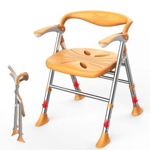 Chaise de Douche Pliante，Chaise Douche Personne &acirc;g&eacute;e，Capacit&eacute; de Charge Maximale 150 kg，Accoudoirs Rabattables，Tabouret de Douche P&eacute;glable en Hauteur sur 5 Niveaux (Orange, Si&egrave;ges Plats) (CYHWQ, neuf)