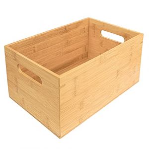 Kurtzy Caisse de Rangement en Bambou avec Poignées - L30 x l20 x H13,8 cm - Rangement Cuisine et Rangement Salle de Bain - Caisse en Bois Vintage Empilable pour Cellier, Armoire et Étagère (Tinyyo Europe, neuf)