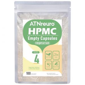 ATNreuro Gélules Vides Végétales Taille 4 (100 unités) - Gélules Vides Végétaliennes à Remplir - Capsule Transparent - Végétarien - Idéales pour Vitamines et Compléments (ATNreuro, neuf)