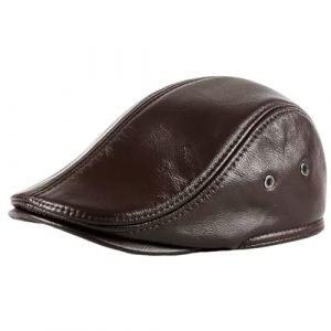 Chapeau de Lierre en Cuir véritable pour Hommes Casquette de Gavroche Classique en Cuir de Vache Gatsby Conduite Cabbie Chapeau Automne Hiver Chasse Chapeau (FR/ES, Alpha/Lettres, L, Dark Brown) (FQBHDUK, neuf)