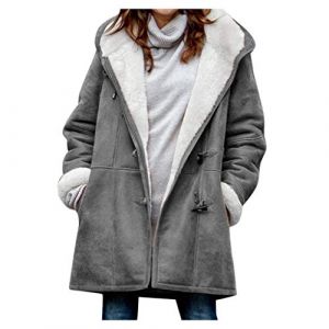 Hiver Chaud Polaire Cintr&eacute; Manteau Coat Bouillie Polaire Long Chic Manteaux Manteau Mouton Retourn&eacute; Veste Thermique Femme Chaud Parka Hiver Blousons Veste Femme Gris XL (TOFOTL✈8-21 Jours Arrivent, neuf)