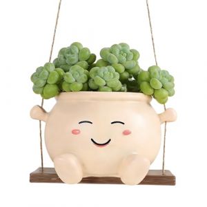 Minhaxue Pot de Fleurs Balan&ccedil;oire, Jardini&egrave;re &Agrave; Suspendre Int&eacute;rieur Ext&eacute;rieur, Mignon Pot De Fleurs en R&eacute;sine, Pots de Fleurss en R&eacute;sine avec Visage Sourire et Balan&ccedil;oire pour Int&eacute;rieur Ext&eacute;rieur (xuezu, neuf)