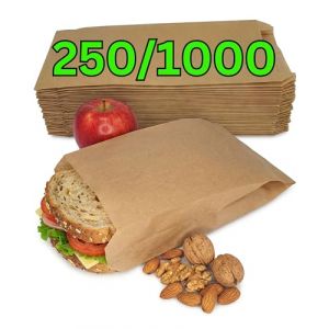 Loxato 250 Lot Sac Papier Kraft - Sachet Kraft Alimentaire, Sandwich - Emballage Alimentaire Boulangerie, Patisserie, Bonbon, Caf&eacute; - Sachet Papier Kraft 15 x 6,5 x 28 cm (Loxato, neuf)