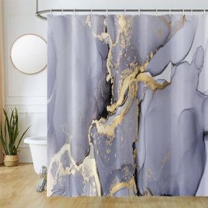 Uiiooazy Rideau Douche Effet Marbre, Rideau de Douche Violet Clair et Doré Rideau de Baignoire Anti Moisissure Imperméable Tissu Polyester Lavable Rideau Salle de Bain avec 12 Crochets 180Lx200Hcm (dongguibinjingpinxiaodianpu, neuf)