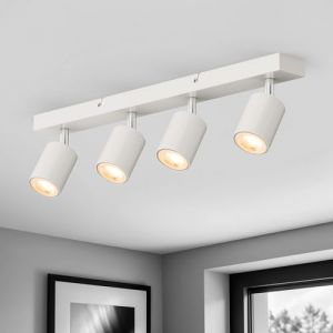 wowatt Plafonnier 4 Spots, GU10 Rampe de Spot Orientable, Lampe de Spot Plafonnier Blanc, Luminaire Spot Interieur Plafond, Éclairage LED Plafond Pivotant pour Salon, Chambre, Cuisine, Sans Ampoules (wowatt, neuf)