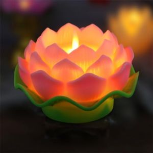 LYEAA LED sans flamme Bouddha Fleur de Lotus Lumière à piles Simulation créative Lotus Veilleuse Romantique Lotus Créatif LED Bougie électronique pour Bouddha Décoration d'intérieur (DehaoGZ, neuf)