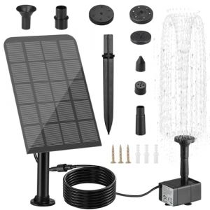 Fontaine Solaire 5V/2,5 W 170L/h, Pompe à Eau Solaire, avec 5 Buses, Câble de 3,25 m, Pompe Solaire de Bassin, pour Bain d'oiseaux/Aquarium/Bassin/Jardin/Cascade/Piscine (Towncome, neuf)