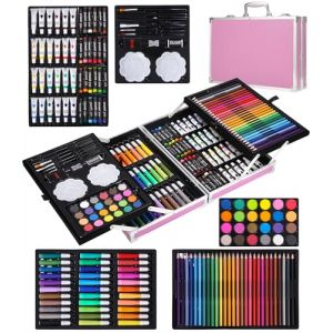 SOBEAU Malette Dessin, 144 Pièces Kit Dessin Enfant Adultes, Sets de Dessin, Mallette de Coloriage, Crayons de Couleur, Aquarelle, Pastels,Rose (Bubbly  Shop, neuf)