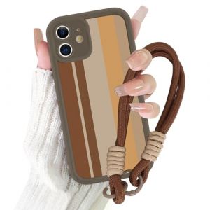 Kivlclri Stripes Coque avec Cordon de Bracelet pour iPhone 12 6,1'', Aesthetic Striped Bande Motif Dessin Silicone Marron TPU Cover avec Lanyard Housse Antichoc Protection Cam&eacute;ra Case, Biblioth&egrave;que (Ulbrich Suzana, neuf)