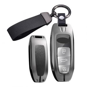 ontto Coque de cl&eacute; de voiture Housse de protection pour cl&eacute; Compatible avec Audi A3 Sportback 8Y A6 C8 A7 A8 Q4 Q7 Q8 E-Tron 55 RSQ8 SQ7 2020-2025 Bo&icirc;tier en m&eacute;tal &Eacute;tui &agrave; cl&eacute;s 3 boutons - Noir (Ontto, neuf)