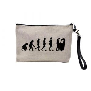 Pochette en Lin - Evolution Retro Gaming Arcade Jeux Vid&eacute;o Vintage - Trousse Maquillage en Toile Aspect Lin - Trousse de Toilette - 23,5 x15 cm (FabulousBOUTIK, neuf)