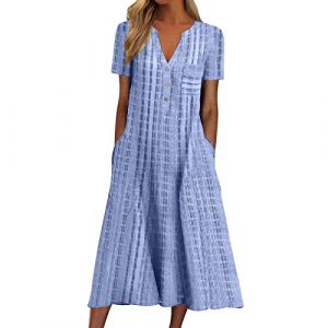 NNGOTD Fond de Robe Coton Femme RéTro Daily Party Loose Fit Col Rond Mini Robe Courte A Line D'été Lâche Swing Robes Chic et Elegant Mi Longue Robe Mode Imprimé Tank Tops Robes Robe Vintage Bleu XXL (BAULMD（90% Big Promotion Without Discount Code ）, neuf)