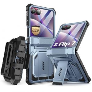 i-Blason Coque pour Samsung Galaxy Z Flip 7 avec Support Pliable [Protection d'Ecran en Verre trempé] [Protection Charnières] [Clip Ceinture] Armorbox Qualité Militaire Intégrale pour Z Flip 7, Bleu (SUPCASE & i-Blason Store, neuf)