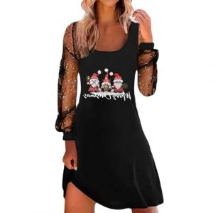 G&eacute;n&eacute;rique Robe Noel Femme Femme Robe De No&euml;l &Agrave; Imprim&eacute; Verre &Agrave; Vin Manche Longue Robe Au Genou D&eacute;contract&eacute;e Robe De F&ecirc;te De Cocktail (liucunwu, neuf)