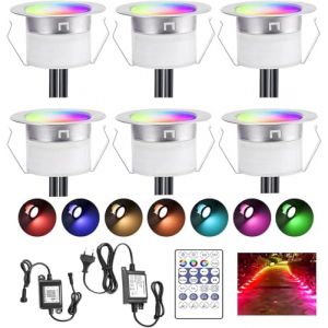SUBOSI 6x WiFi Dreamcolor RGB Spot Led Eclairage ext&eacute;rieur &Oslash;45mm effet de chasse multicolore &eacute;clairage de patio DC12V 0,5W Fonctionne avec Alexa, Google Home, IP67 &eacute;tanche LED &eacute;clairage de terrasse (Favourite LED Lighting, neuf)
