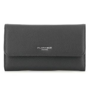 flora & co - Portefeuille Femme Tout-en-Un Rabat - Porte-ch&eacute;quier Porte-Cartes et Monnaie 3 en 1 - Compagnon 3 Volets Grande Capacit&eacute; Fourre-Tout - Classique Chic Tendance - Similicuir Souple - Noir (CROCOCHIC, neuf)
