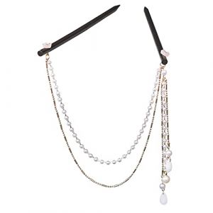 Le chinois, le chinois, Baguettes à cheveux en bois pendantes, perles d'imitation, chaîne à pampilles, épingles à cheveux élégantes, bâton traditionnel classique, double baguettes for cheveux(Color:Pi (DXSXX, neuf)