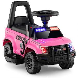 GOPLUS Voiture de Police Électrique pour Enfants, Voiture Électrique à Batterie de 6V avec Mégaphone, Sirène et Lumières, Jouet Électrique avec Fonctions Musicales (Rose) (Augenstern24, neuf)