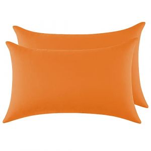 Taie Oreiller 100% Coton 50x70cm 2PCS, Taie d'oreiller Rectangulaire Puro Coton Jersey 120GSM - Housse de Coussin Résistant et Hypoallergénique Orange (Trame Italiane, neuf)
