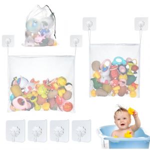 Aolso 2Pcs Filet de Bain pour Jouets, Filet de Rangement pour Jouets de Bain, Rangement pour Jouets de Bain, Organisateur de Jouets de Salle de Bain, avec 4 Crochets Autocollants, pour Enfants (YIJIABAI, neuf)