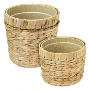HMF Pot de Fleurs innovant tressé en Jacinthe d'eau, avec Pot de Plantes en matières premières durables, Rond | Set de 2 | 19 cm + 25 cm de diamètre (hmf_shop, neuf)