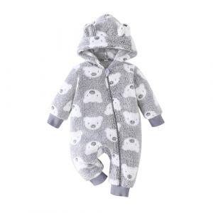 Yanmucy Grenouill&egrave;re &agrave; Capuchon pour Nouveau-n&eacute;, Combinaison Pilote B&eacute;b&eacute; Chaude en Polaire avec Fermeture &Eacute;clair, Ours pour Fille Gar&ccedil;on 0-18 Mois (Gris, 6-9 Mois) (Yanmucy, neuf)