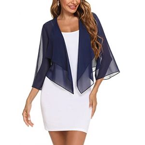 Aottori Cardigan Bol&eacute;ro Court Femme en Mousseline de Soie Gilet &agrave; Manches &Eacute;vas&eacute;es 3/4 Bol&eacute;ro Veste El&eacute;gant Chic pour Robe Bretelle Mariage Marine S (yyh-eu, neuf)