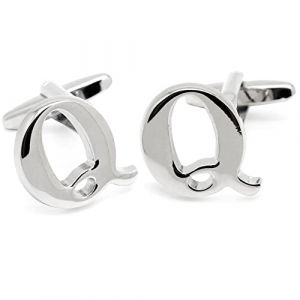 HONEY BEAR Bouton De Manchette La Lettre Alphabet Homme Chemise Poignet Col En Cadeaux de Mariage d'affaires (Q Argent) (PINGFANG, neuf)