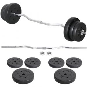 Yaheetech Ensemble d’haltère 25 kg Kit Barre de Musculation Exercices de Fitness Curl EZ 120 cm Barre Longue, Gym, Fitness (Yahee365, neuf)