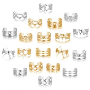 PYRUVAE 20 Pièces Bagues d'orteil en Or/Argent Rempli Bague de Pied Réglables pour Femme Filles Bagues Orteil Ouverte de Fleur Bague Cœur Bague Femme Or/Argent Bijoux de Pieds de Plage d'été (GU ZHEYUAN DE DIAN, neuf)