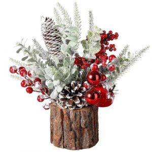 Pièce centrale de Noël, décoration de table de Noël, arbre de Noël artificiel avec baie rouge, pignons de pin ＆ verdure, centres de table de Noël bricolage pour cheminée de cheminée à la maison (feixixianyunxianjiexinxikejiyouxiangongsi, neuf)