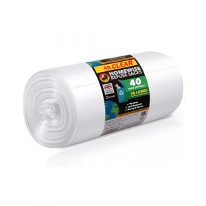 Homewise Lot de 40 grands sacs de recyclage transparents de 70 l | Sacs poubelle transparents et sacs poubelle | Sacs poubelle robustes de calibre 120 | Grands sacs poubelle fabriqués à partir de (Homewise UK, neuf)