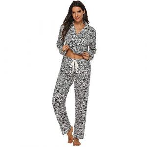 amropi Femme Ensembles de Pyjama en Coton &agrave; Manches Longues V&ecirc;tements de Nuit Hiver avec Boutonn&eacute;e (l&eacute;opard,S) (YunBao Footwear Trade, neuf)