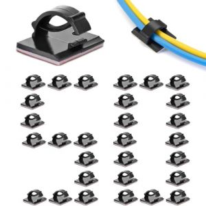 50 pi&egrave;ces de Supports de c&acirc;ble, Organiseur de c&acirc;ble Auto-adh&eacute;sif, Support de c&acirc;ble sous Le Bureau, Gestion de c&acirc;ble, Attache cable, Fixation de c&acirc;ble pour Maison, Bureau, noir (ROBFLOR MARKET CARS, neuf)