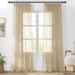 PONY DANCE Lot de 2 Rideaux Voilage Galon Fronceur et Passe Tringle, Kaki Transparent 140x245 cm(LxH), Voile Tulle Decoration pour Fenetre Chambre Maison Salon Interieurs (RYB HOME EU, neuf)