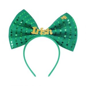 Guaber Bandeau de leprechaun irlandais avec n&oelig;ud scintillant - Accessoire de f&ecirc;te - Bandeau tr&egrave;fle irlandais (QInyumz, neuf)
