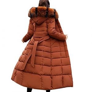 YAOTT Femmes Doudoune longue brillante Doudoune à capuche en fausse fourrure légère matelassée Veste de Rembourrage en Coton Veste parka militaire d'hiver Manteau Cardigan Blouson brun XXL (ZhangYi EU, neuf)