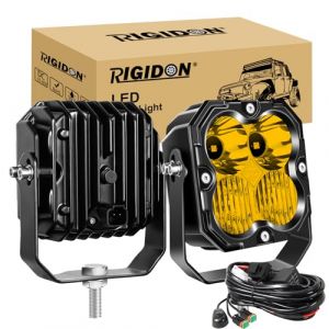 RIGIDON 2x Carr&eacute; phare de travail led avec 12v DT faisceau kit, 4.3 Pouces 30W 2500LM, feux de travail pour offroad V&eacute;hicules Voiture camions ATV UTE 4x4 tracteur Bateau, 3500K Jaune barre de Led (Sanyue-EU, neuf)
