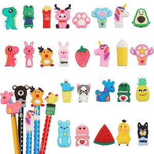 30 Pièces Capuchon de Crayon, RosyFate Gomme Kawaii Mignon, Gommes Enfants, Gomme Enfant Fantaisie, Décoration Intéressante pour les Crayons, Styles Aléatoires, Jouet Créative (RANONE, neuf)