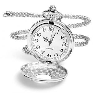 Vicloon Montre de Poche Vintage,Montre de Poche à Quartz avec Chaîne,Montre à Gousset Homme,Chaîne Montre Gousset Ancienne à Chiffres Romains Classiques Montre en Alliage pour Hommes (Argent) (BEST-SELLER5, neuf)