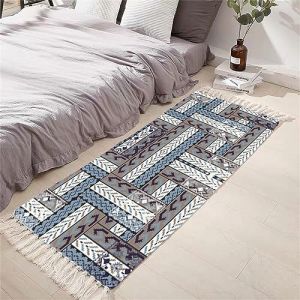 Tomifine Tapis en Coton Tissé, Tapis Bohème avec Frange, Tapis Tissé pour Salon Chambre, Home Tapis Géométriques Design Moderne Lavable Antiderapant (60x150 cm,Gris) (NDSMGS, neuf)