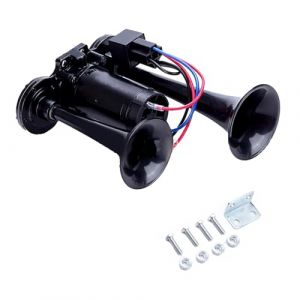 Klaxon &agrave; air pour camion 150 dB 12 V double trompette super puissant avec compresseur pour camions, trains, camions, voitures, bateaux (noir) (almondsl, neuf)