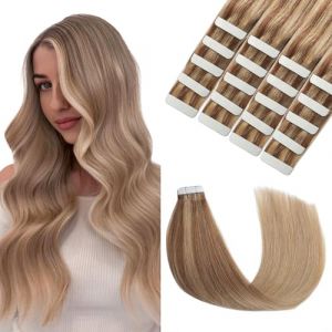 Sindra Extension Adhesive Cheveux Naturel Extension Bande Adhesive Human Hair Brun Doré Mixte Miel Doré 35CM 20PCS 50G T10161620 (Sindra-UK, neuf)