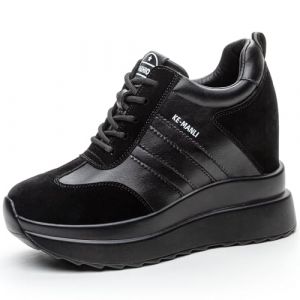 JAOOUU Basket Compensée Femme Baskets à Plateforme avec Talon Compensé (10 cm) Chaussures Femme Mode en Cuir Style Décontracté Élégant Sneakers avec Semelle Intérieure Réhaussée Noir 39EU (JIANEU, neuf)