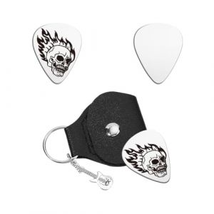 UNICRAFTALE M&eacute;diators de Guitare Cadeaux Porte-cl&eacute;s Acier Inoxydable M&eacute;diators de Guitare Personnalis&eacute;s avec T&ecirc;te de Mort et &Eacute;tui en Cuir PU Accessoires de Guitare pour Musicien (ENBISI EU, neuf)